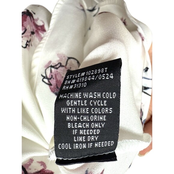 New BCX Floral Button-Down Blouse With Roll-Up Sleeves Medium White Pink Sheer - Picture 6 of 11